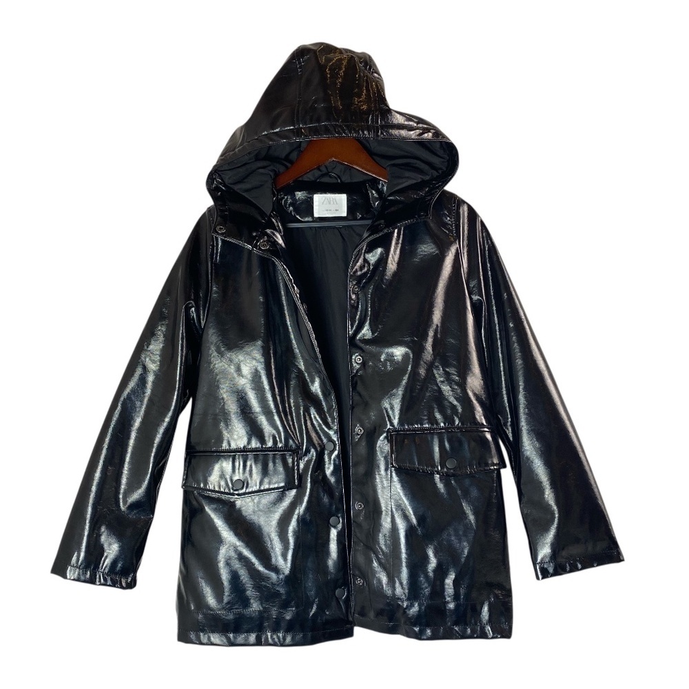 ZARA Kids Patent Style Finish Padded Winter Rain Coat in black Size 13-14